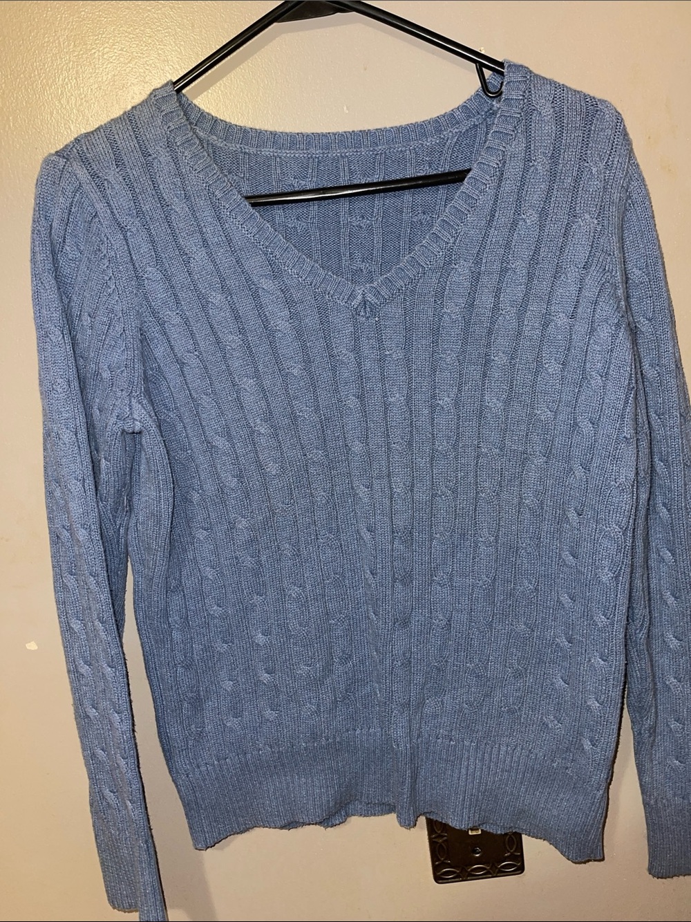 American Eagle Outfitters Light Blue V-Neck Cable Sweater